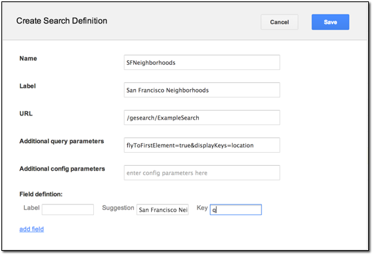 Create Search Definition dialog