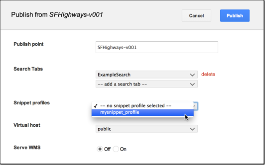 GEE Server Publish dialog snippet profile