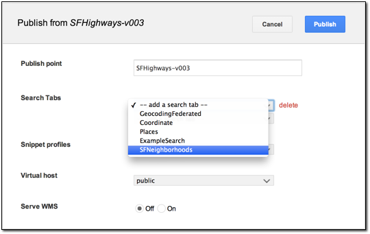 Publish Search Definition dialog