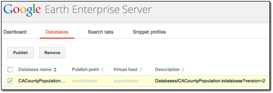 GEE Server Database Publish