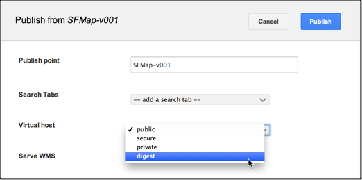 Publish dialog virtual host example