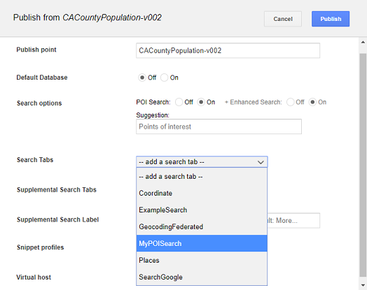 POI Search Tab in Publish Dialog